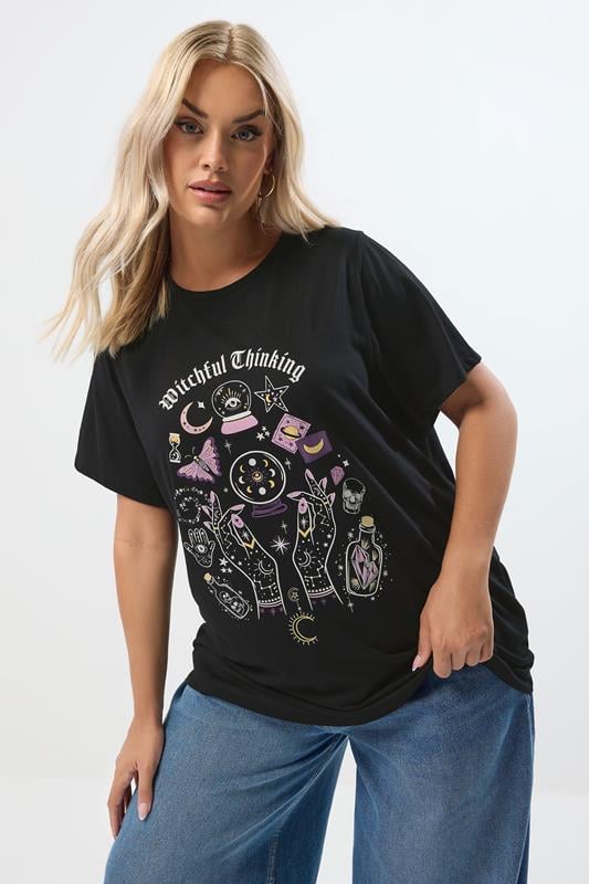 evans YOURS Curve Black 'Witchful Thinking' Slogan T-Shirt