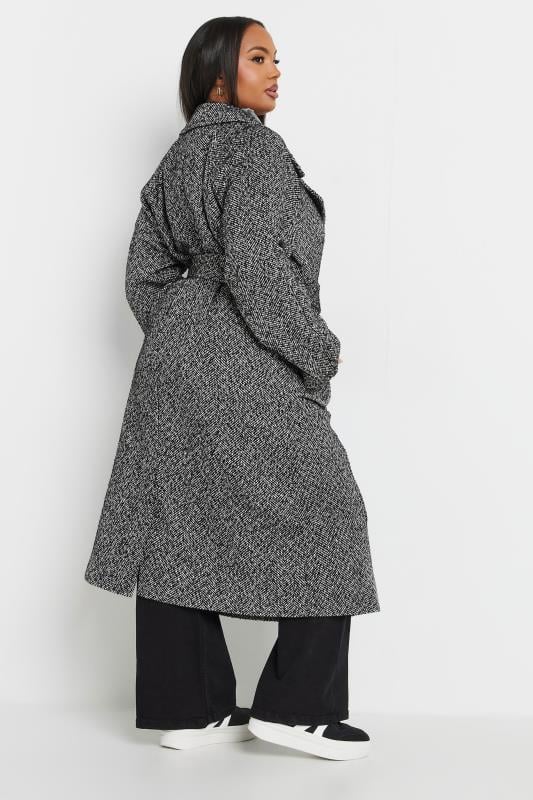 Evans YOURS Curve Black Woven Herringbone Belted Maxi Coat