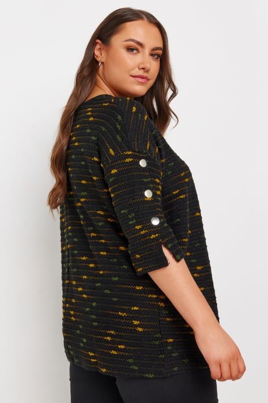 Evans YOURS Curve Black & Yellow Textured Button Sleeve Top