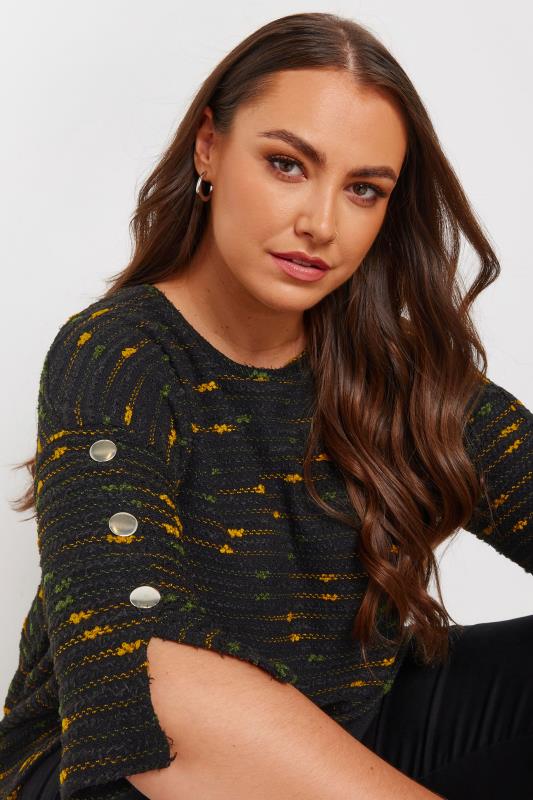 Evans YOURS Curve Black & Yellow Textured Button Sleeve Top