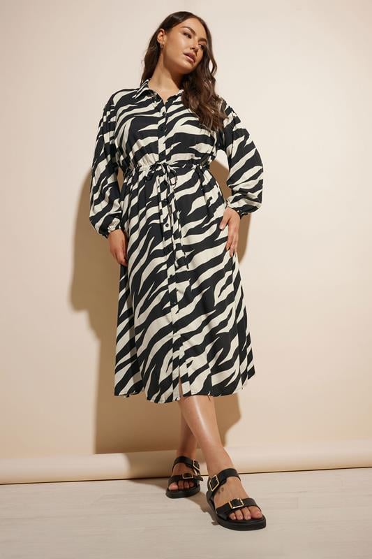 Evans YOURS Curve Black Zebra Print Long Sleeve Shirt Dress