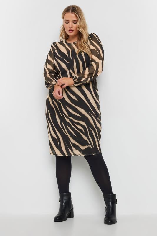 Evans YOURS Curve Black Zebra Print Mesh Mini Dress