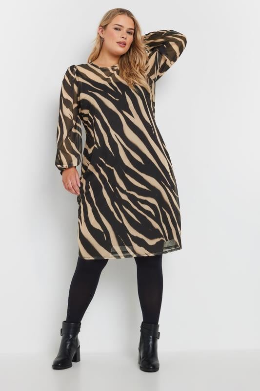 evans YOURS Curve Black Zebra Print Mesh Mini Dress