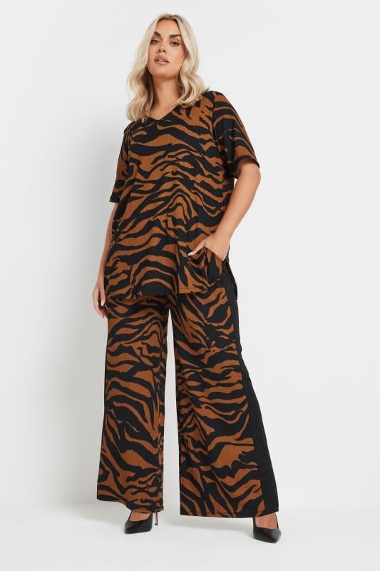 Evans YOURS Curve Black Zebra Print Side Stripe Trousers