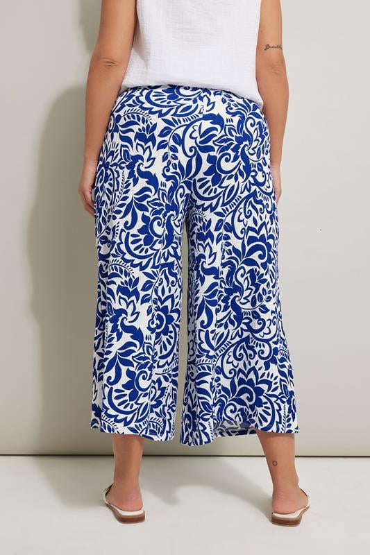 Evans YOURS Curve Blue Abstract Floral Textured Midaxi Culottes