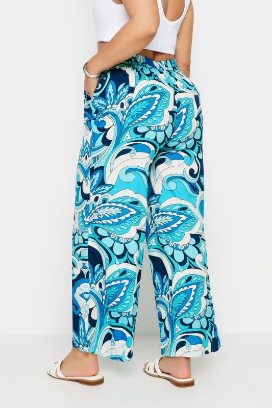 Evans YOURS Curve Blue Abstract Print Drawstring Wide Leg Trousers