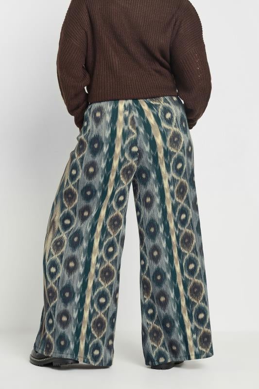 Evans YOURS Curve Blue Abstract Print Wide Leg Trousers