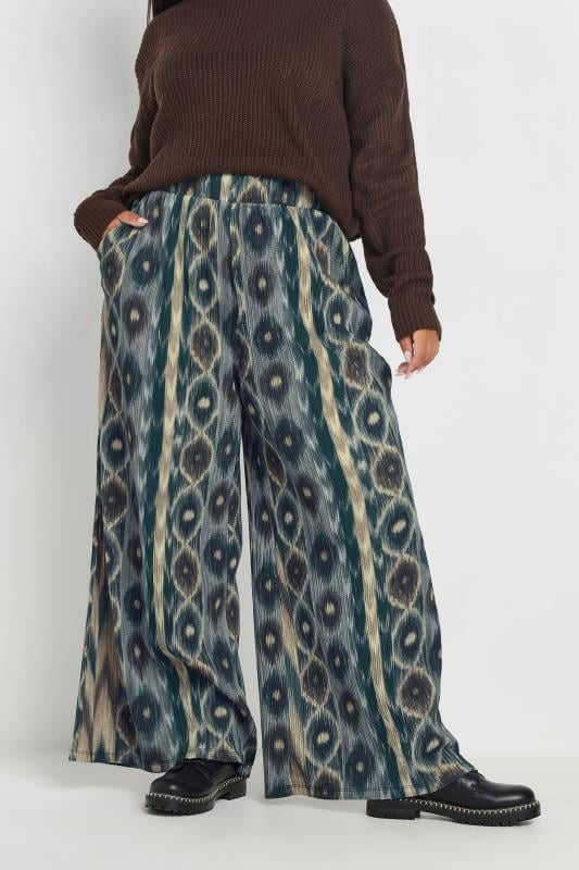 evans YOURS Curve Blue Abstract Print Wide Leg Trousers