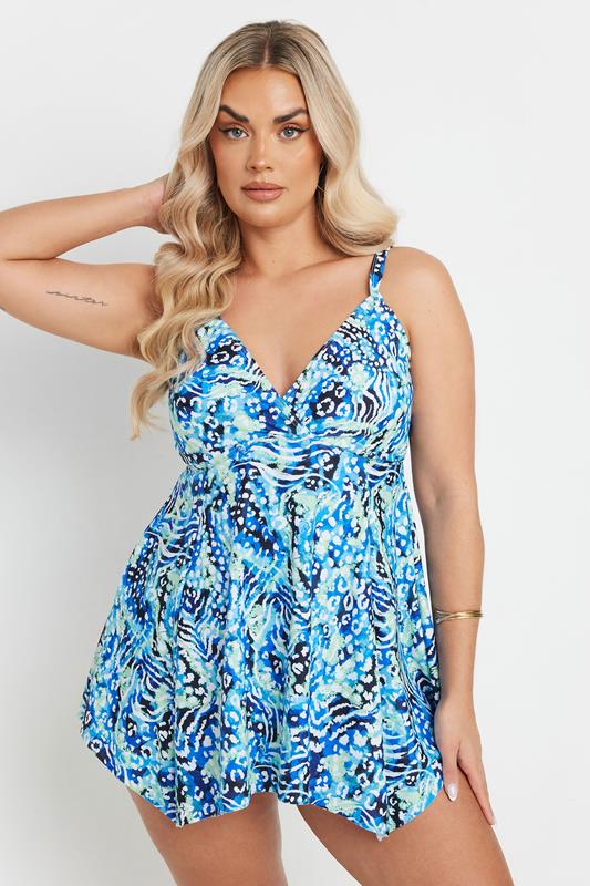 Evans YOURS Curve Blue Animal Print Wrap Tankini Top