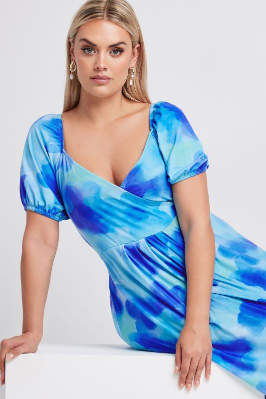 Evans YOURS Curve Blue Blur Floral Print Wrap Maxi Dress