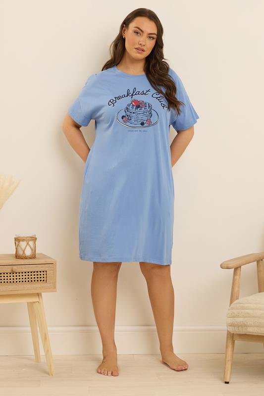 Evans YOURS Curve Blue 'Breakfast Club' Sleep Tee Nightdress