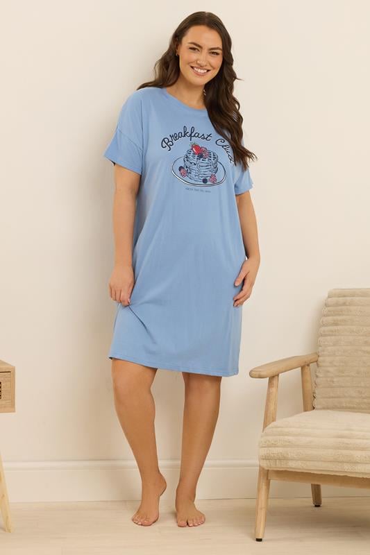 evans YOURS Curve Blue 'Breakfast Club' Sleep Tee Nightdress
