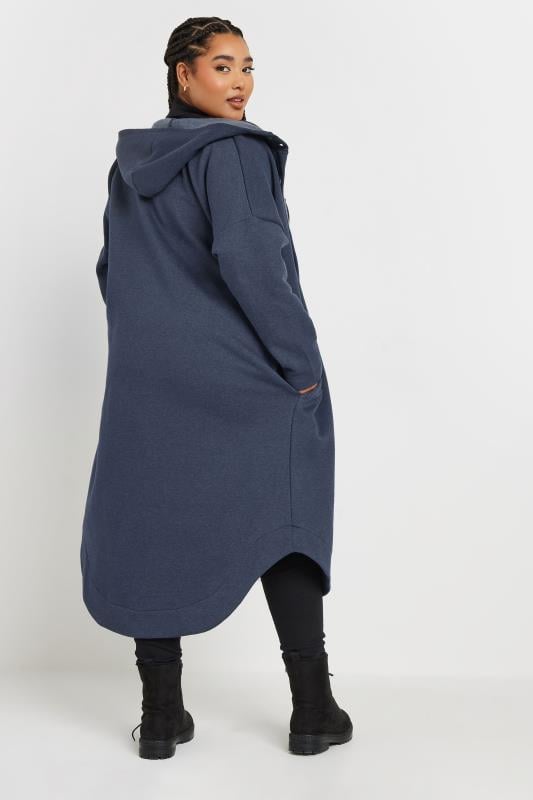 Evans YOURS Curve Blue Button Through Hooded Jacket