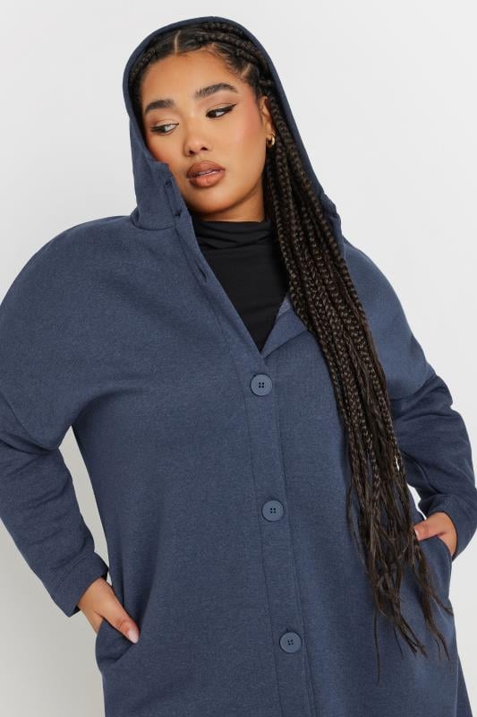 Evans YOURS Curve Blue Button Through Hooded Jacket