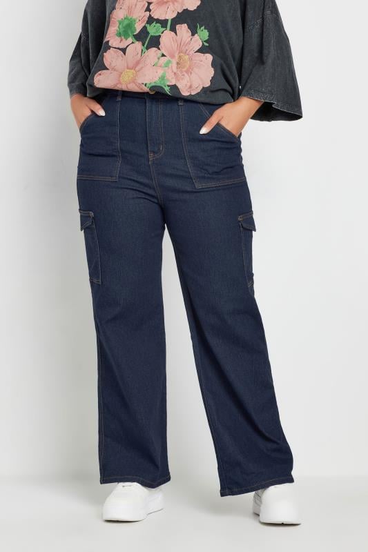 evans YOURS Curve Blue Cargo Pocket Straight Leg Jeans