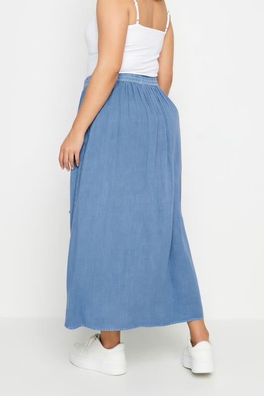 Evans YOURS Curve Blue Chambray Button Front Maxi Skirt