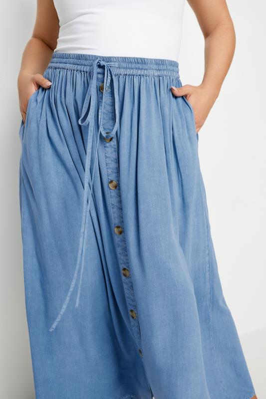 Evans YOURS Curve Blue Chambray Button Front Maxi Skirt