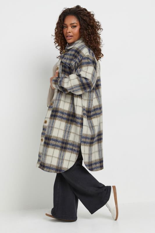 evans YOURS Curve Blue Check Print Longline Shacket