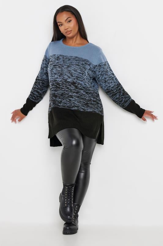 Evans YOURS Curve Blue Colourblock Stripe Knitted Jumper