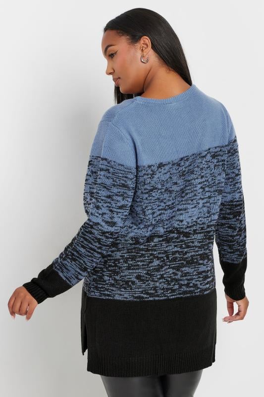 Evans YOURS Curve Blue Colourblock Stripe Knitted Jumper