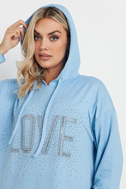 Evans YOURS Curve Blue Diamante Embellished 'Love' Hoodie Dress