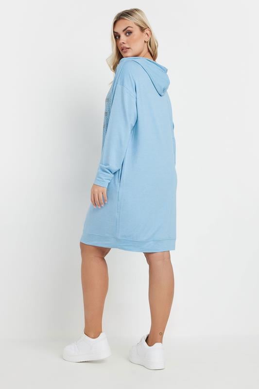 Evans YOURS Curve Blue Diamante Embellished 'Love' Hoodie Dress
