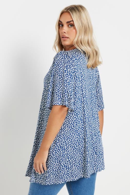 Evans YOURS Curve Blue Ditsy Floral Print Pleated Swing Top