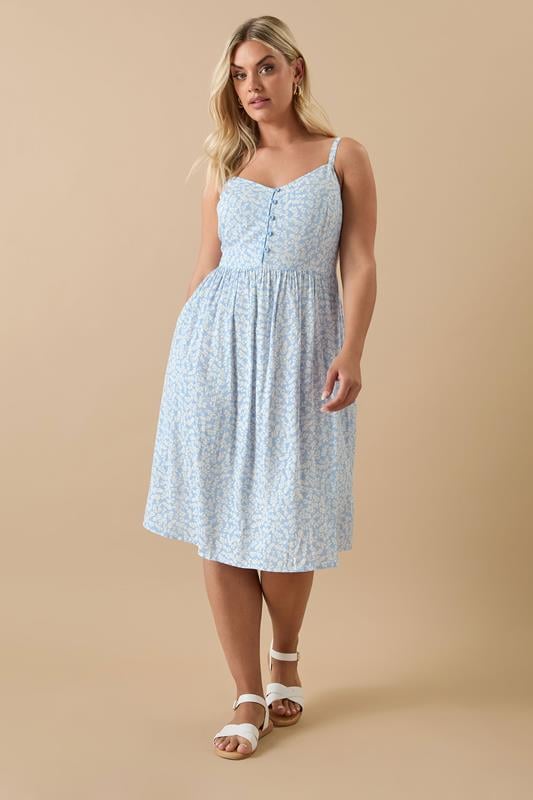 Evans YOURS Curve Blue Ditsy Floral Print Strappy Sundress