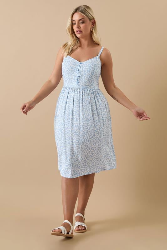 Evans YOURS Curve Blue Ditsy Floral Print Strappy Sundress