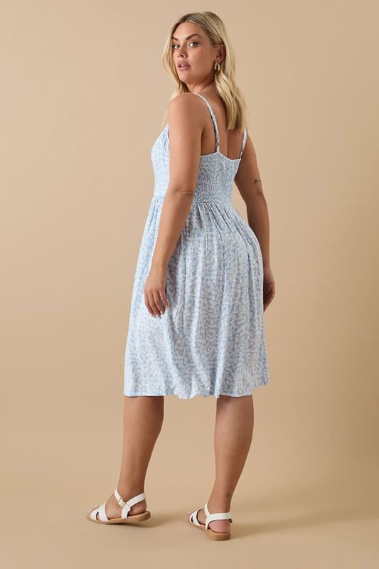Evans YOURS Curve Blue Ditsy Floral Print Strappy Sundress