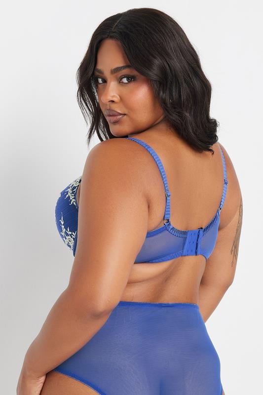 Evans YOURS Curve Blue Floral Embroidered Plunge Bra