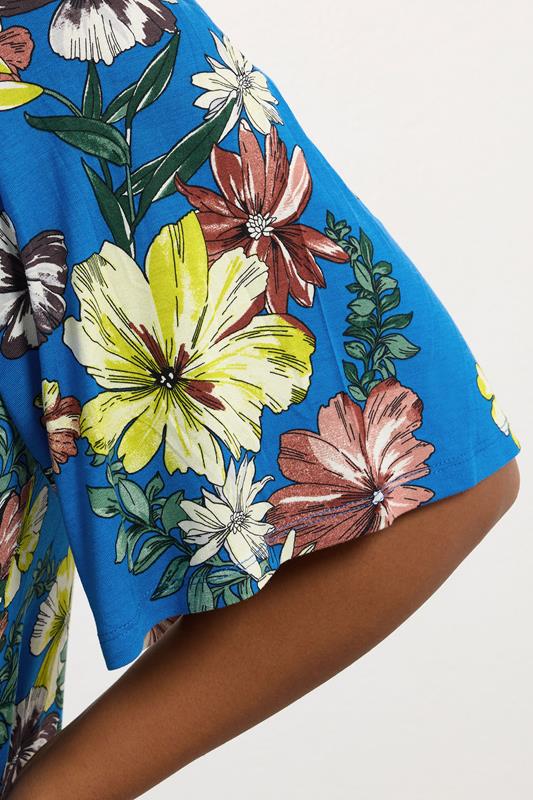 Evans YOURS Curve Blue Floral Print Pleat Front Top