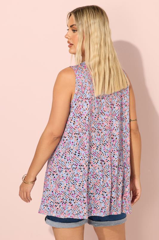 Evans YOURS Curve Blue Floral Print Pointelle Vest Top