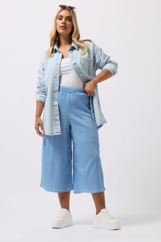 Evans YOURS Curve Blue Gingham Textured Midaxi Culottes