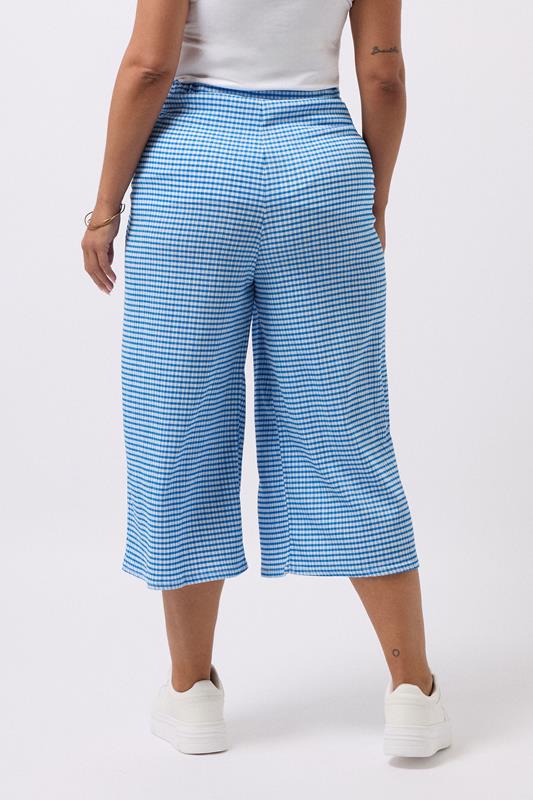 Evans YOURS Curve Blue Gingham Textured Midaxi Culottes