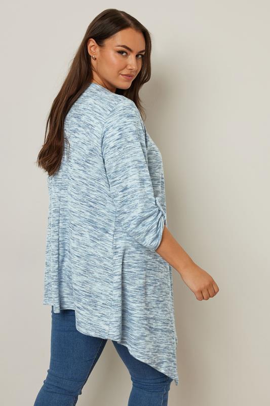 Evans YOURS Curve Blue Marl Soft Touch Waterfall Cardigan