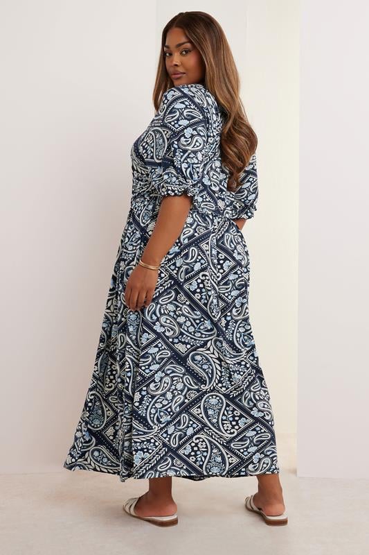 Evans YOURS Curve Blue Paisley Button Front Maxi Dress