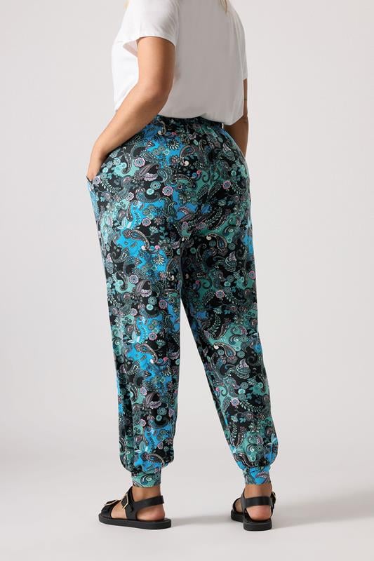 Evans YOURS Curve Blue Paisley Print Cuffed Harem Trousers