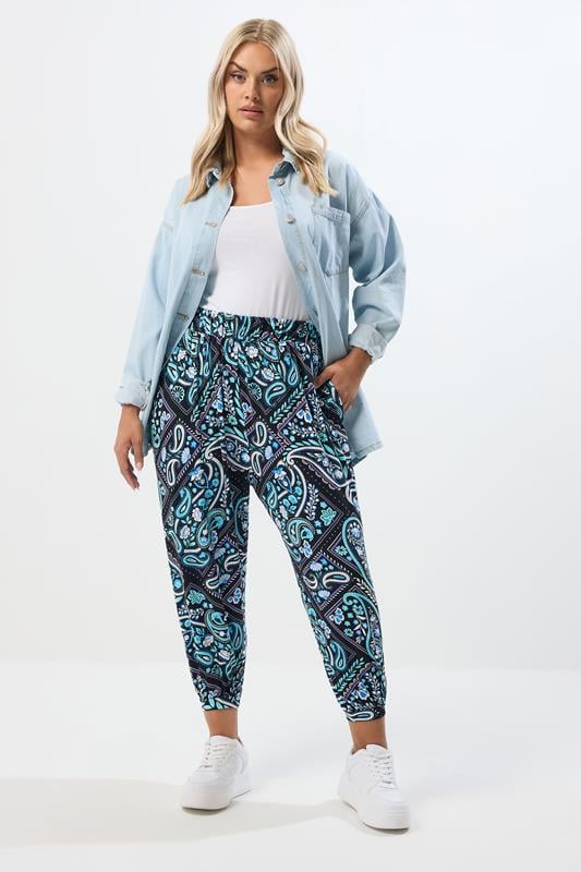 Evans YOURS Curve Blue Paisley Print Harem Trousers