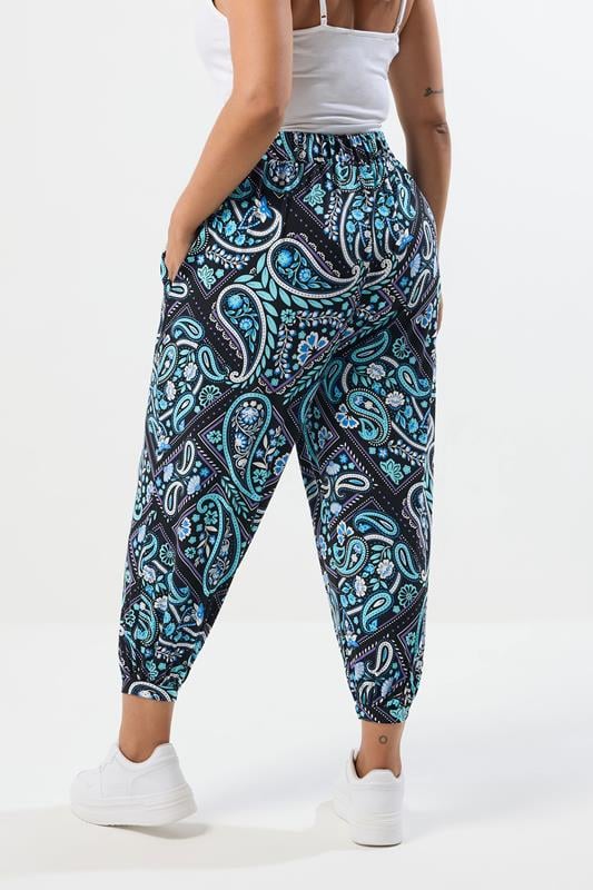 Evans YOURS Curve Blue Paisley Print Harem Trousers