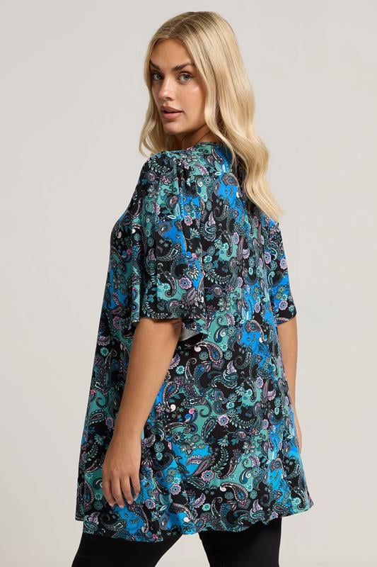 Evans YOURS Curve Blue Paisley Print Pleat Front Top