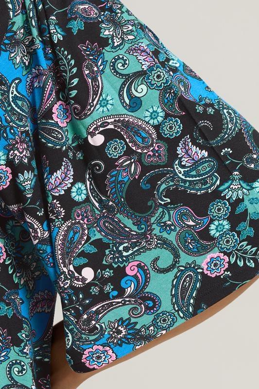 Evans YOURS Curve Blue Paisley Print Pleat Front Top