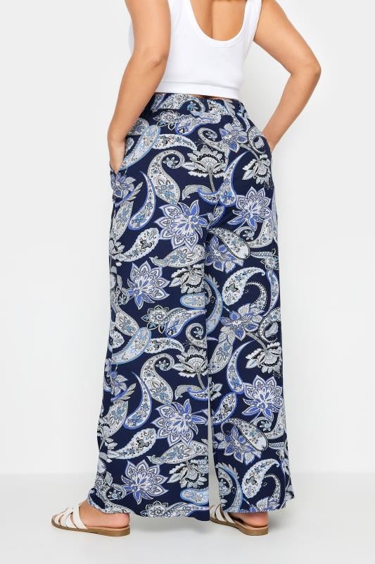 Evans YOURS Curve Blue Paisley Print Wide Leg Trouser
