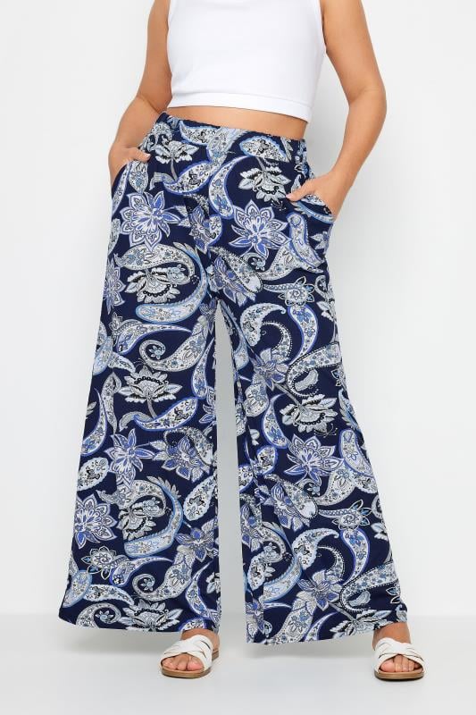 evans YOURS Curve Blue Paisley Print Wide Leg Trouser