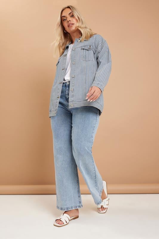 Evans YOURS Curve Blue Pinstripe Oversized Denim Jacket