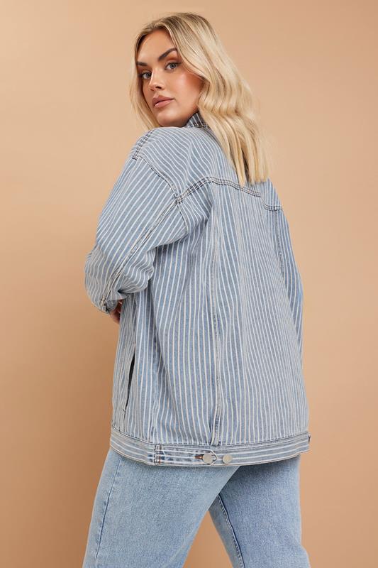 Evans YOURS Curve Blue Pinstripe Oversized Denim Jacket