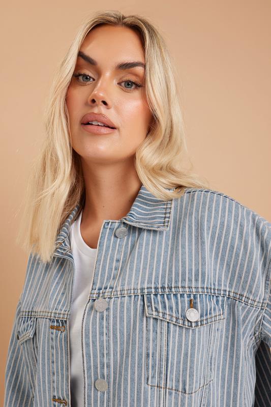 Evans YOURS Curve Blue Pinstripe Oversized Denim Jacket
