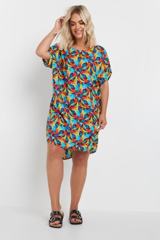 Evans YOURS Curve Blue & Red Abstract Print Tunic Dress