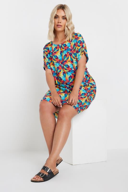 evans YOURS Curve Blue & Red Abstract Print Tunic Dress