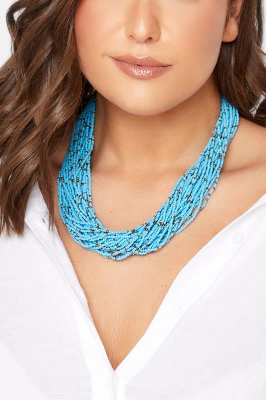 evans YOURS Curve Blue Seed Bead Statement Necklace